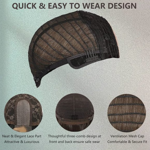 26 Inch  Wavy Ombre Brown Highlights Wig - Picture 4 of 6